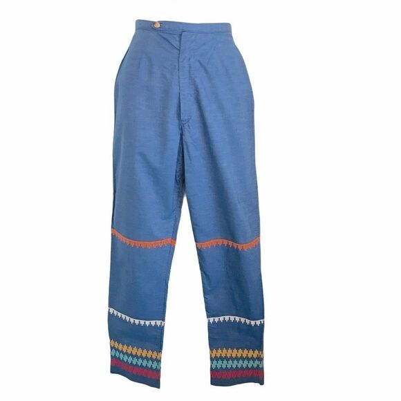 Vintage 1960s Embroidered Striped Pants Blue Small - Picture 12 of 16